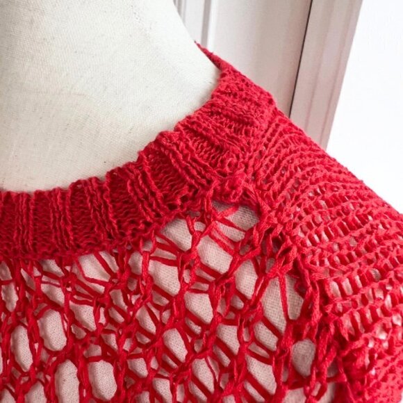 CHRISTIAN SIRIANO RUNWAY Open Knit High Low Red Sweater Size XL - Picture 15 of 15